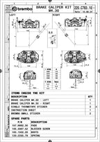 Brembo 220C78310 technical drawing - left and right calipers, dimensions and kit contents