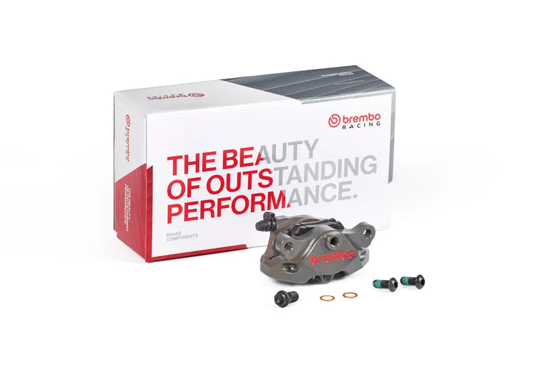 Brembo GP2-SS 120A44110 rear brake caliper with packaging and pictured hardware