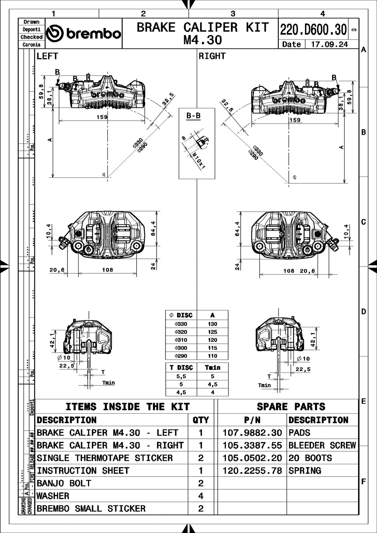 Brembo GP4-MS 220D60030 Nickel Left & Right — technical dimensions and specifications